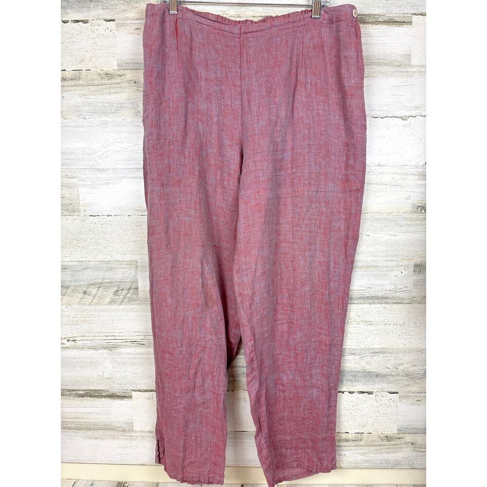 Flax Womens M Pink Rose 100% Linen Flat Front Casual Ankle Pants Lightweight